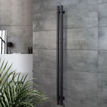 Elektriskais dvieļu žāvētājs ar termostatu SILOUETTE, 106 W, 150 x 9 cm, melns, labais