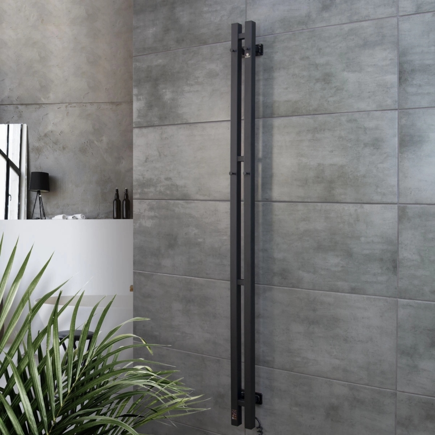 Elektriskais dvieļu žāvētājs ar termostatu SILOUETTE, 106 W, 150 x 9 cm, melns, labais