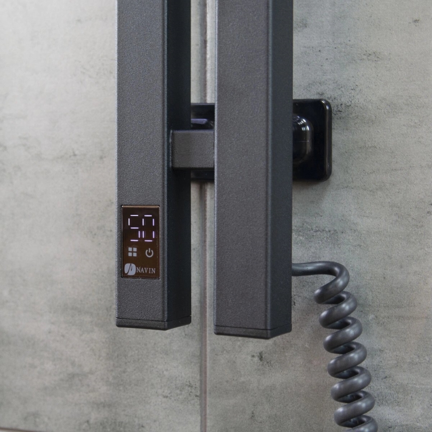 Elektriskais dvieļu žāvētājs ar termostatu SILOUETTE 187W/230V 120,6 cm IP44 melna pa labi leņķa