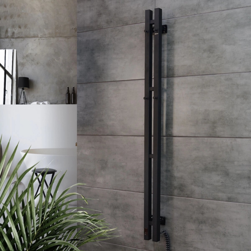 Elektriskais dvieļu žāvētājs ar termostatu SILOUETTE 70W 120x9 cm, melns, labais