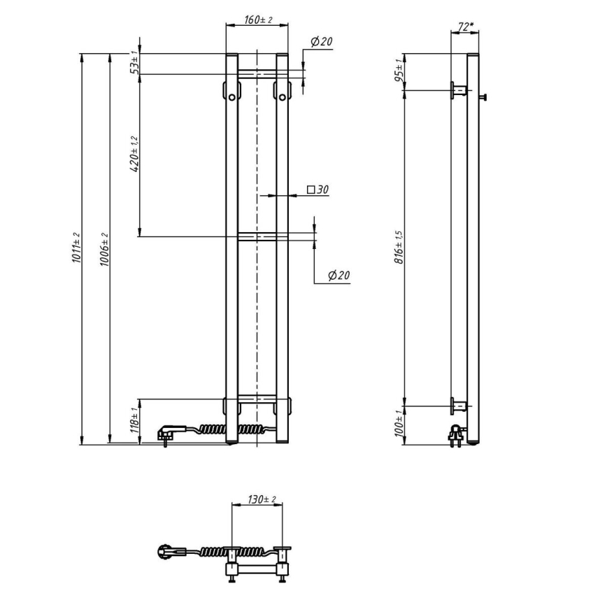 Elektriskais dvieļu žāvētājs SILOUETTE 187W/230V 101,1 cm IP44 melna pa labi leņķa