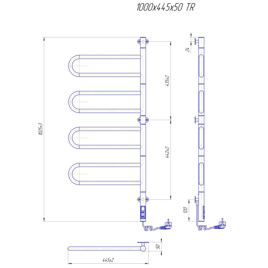 Elektriskais pagriežamais dvieļu žāvētājs TRISTAR 105W/230V 100x44,5 cm IP44 nerūsējošais tērauds/melns