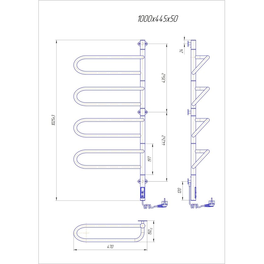 Elektriskais grozāmais dvieļu žāvētājs ELECTRA, 120W/230V, 102,5x44,5 cm, nerūsējošais tērauds/hrom, labais