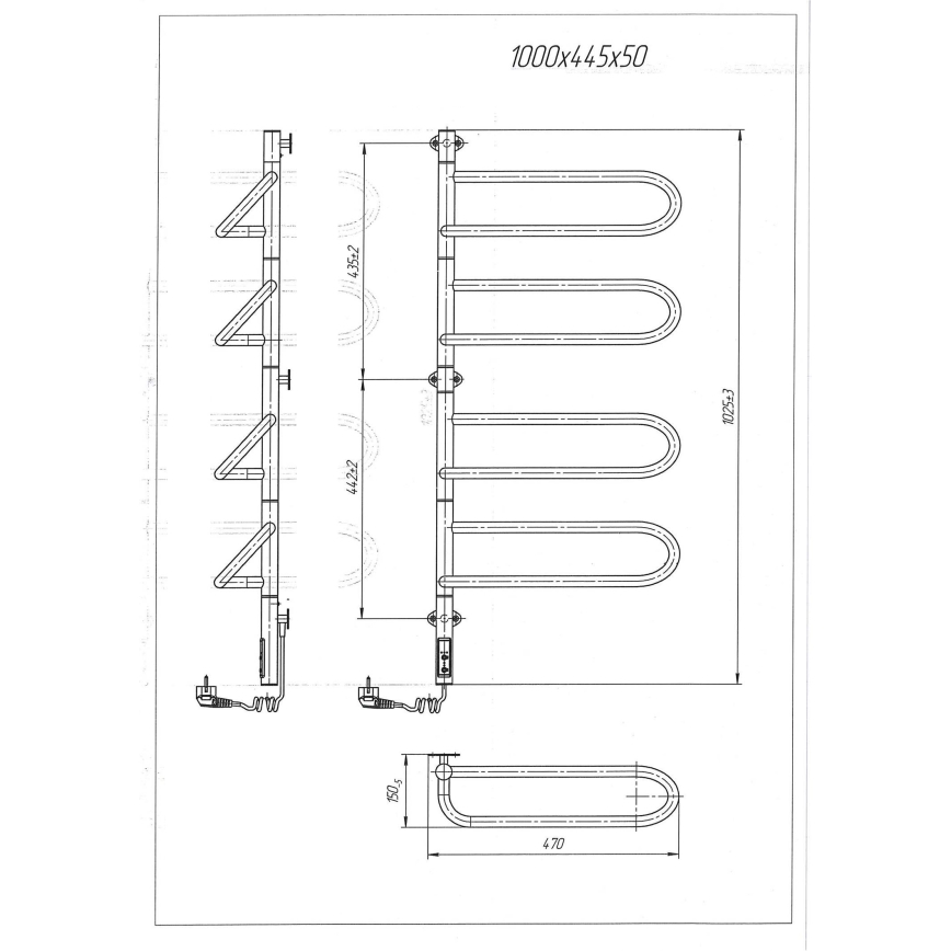 Elektriskais grozāmais dvieļu žāvētājs ELECTRA 120W/230V 100x44,5 cm nerūsējošais tērauds/hrom kreisais