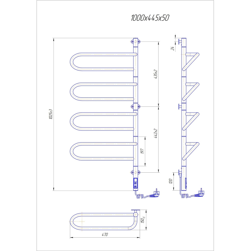 Elektriskais grozāmais dvieļu žāvētājs ELECTRA 120W/230V 100x44,5 cm, nerūsējošais tērauds/hrom, labais