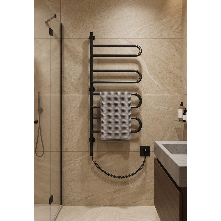 Elektrisks pagriežams dvieļu žāvētājs ELECTRA 120W/230V 102,5x47,5 cm, nerūsējošais tērauds/melns, kreisā versija