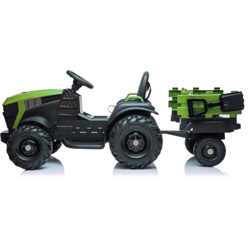 Elektriskais traktors ar piekabi 2x30W/7000 mAh melna/zaļa + tālvadības pults