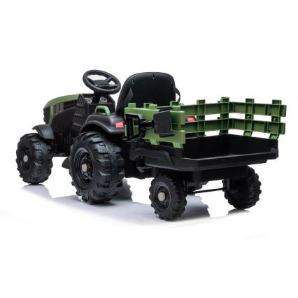 Elektriskais traktors ar piekabi 2x30W/7000 mAh melna/zaļa + tālvadības pults