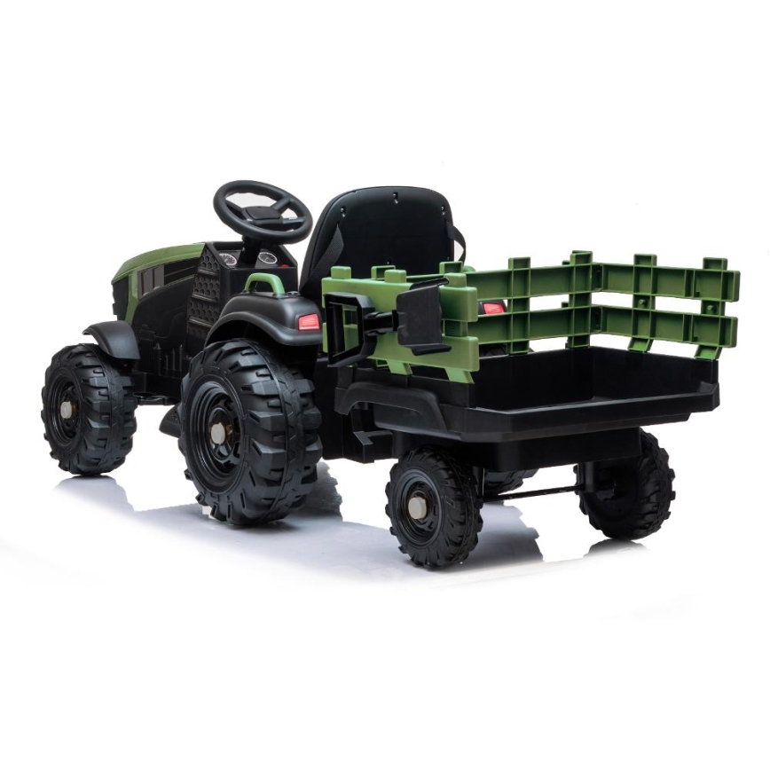 Elektriskais traktors ar piekabi 2x30W/7000 mAh melna/zaļa + tālvadības pults