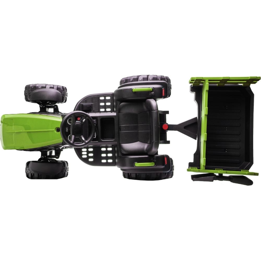 Elektriskais traktors ar piekabi 2x30W/7000 mAh melna/zaļa + tālvadības pults