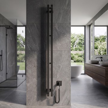 Elektrisks dvieļu žāvētājs ar termostatu SILOUETTE 106W 150x9 cm melns labais