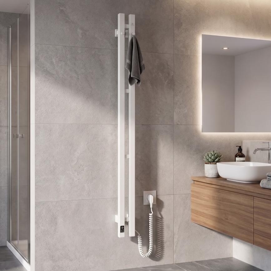 Elektrisks dvieļu žāvētājs ar termostatu SILOUETTE 70W 120x9 cm balts labais