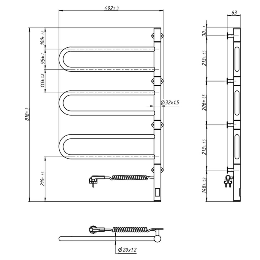 Elektrisks grozāms dvieļu žāvētājs ar termostatu FOUETTE 185W/230V 81,8 cm IP44 balta