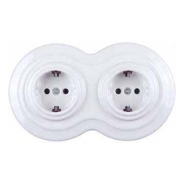 Elhard - Dubultā keramikas retro mājas kontaktligzda ar rāmi SCHUKO 230V balta