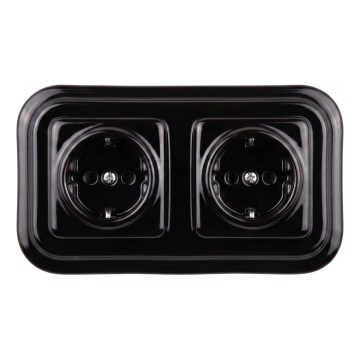 Elhard - Dubultā keramiskā retro kontaktligzda ar SCHUKO rāmi, 230V, melna