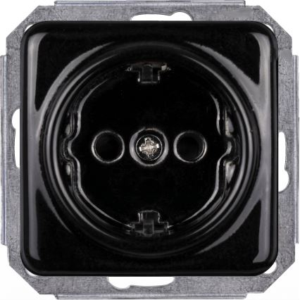Elhard - Dubultā keramiskā retro kontaktligzda ar SCHUKO rāmi, 230V, melna