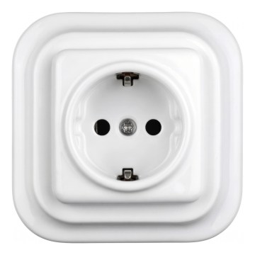 Elhard - keramikas retro sienas kontaktligzda ar rāmi SCHUKO 230 V, balta