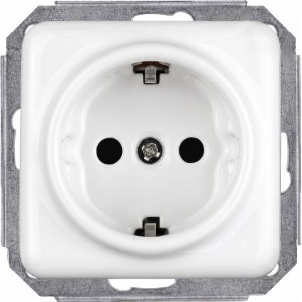 Elhard - keramikas retro sienas kontaktligzda ar rāmi SCHUKO 230 V, balta