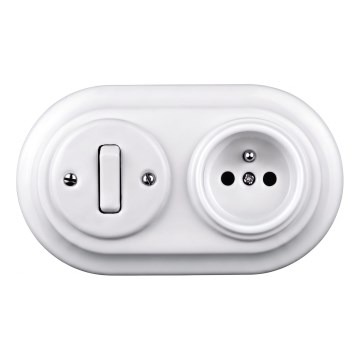 Elhard - keramikas retro slēdzis Nr. 1 un rozete 230V ar rāmīti, balta