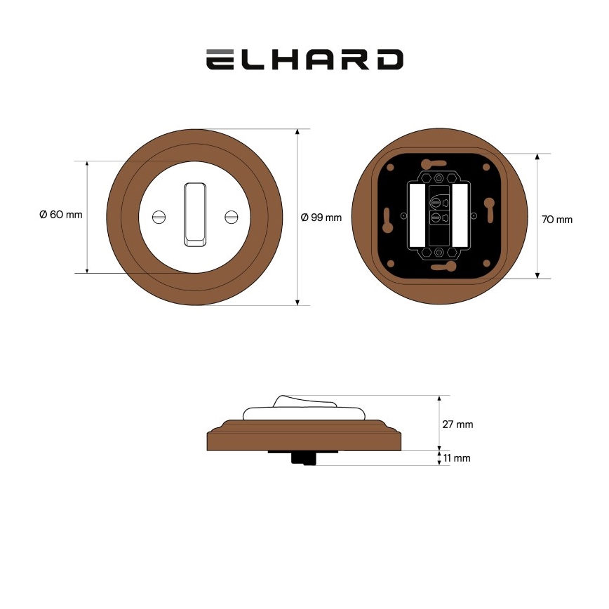 Elhard - Keramikas retro vienvietīgs slēdzis ar rāmi č. 1 melns/tumšs koks