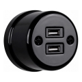 Elhard - Keramiskā retro kontaktligzda 2xUSB-A melna