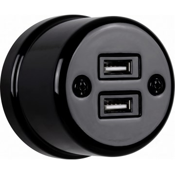 Elhard - Keramiskā retro kontaktligzda 2xUSB-A melna