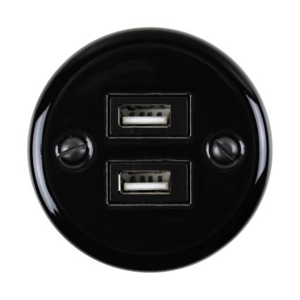 Elhard - Keramiskā retro kontaktligzda 2xUSB-A melna
