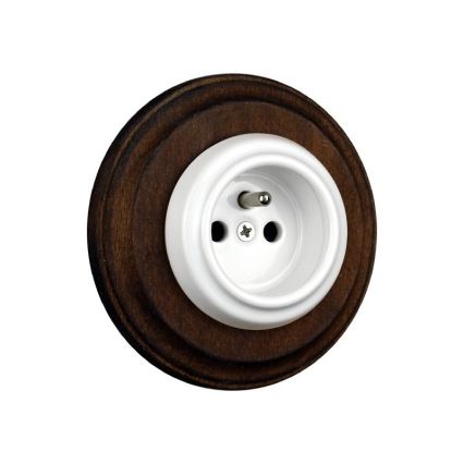 Elhard - Keramiska retro mājas kontaktligzda ar rāmi 230V balta/tumšs koks
