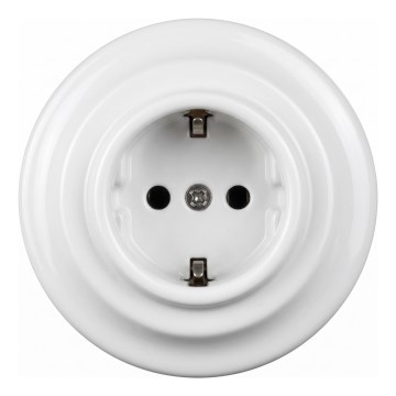 Elhard - Keramiska retro sadzīves kontaktligzda ar SCHUKO rāmi 230V balta