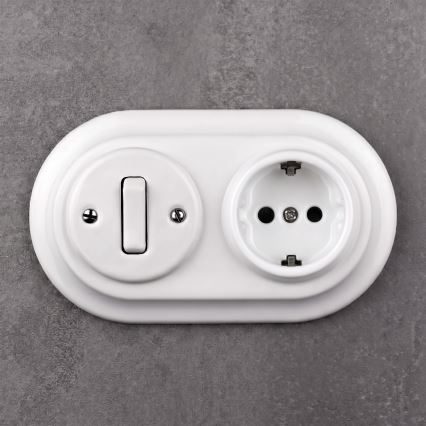 Elhard - Keramiskais retro slēdzis Nr. 1 un 230V kontaktligzda ar SCHUKO rāmīti balta
