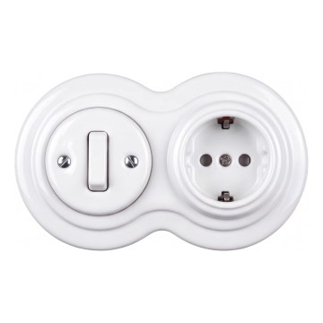 Elhard - Keramisks retro slēdzis Nr. 1 un 230V kontaktligzda ar SCHUKO rāmīti, balta