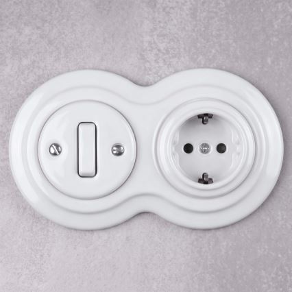 Elhard - Keramisks retro slēdzis Nr. 1 un 230V kontaktligzda ar SCHUKO rāmīti, balta