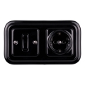 Elhard - keramisks retro vienpolu slēdzis Nr. 1 un SCHUKO kontaktligzda 230 V ar rāmi, melna