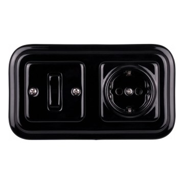 Elhard - keramisks retro vienpolu slēdzis Nr. 1 un SCHUKO kontaktligzda 230 V ar rāmi, melna