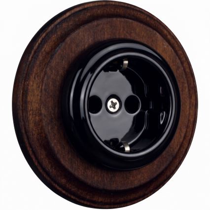 Elhard - Keramiskā retro mājas kontaktligzda ar rāmi SCHUKO 230V melna/tumšs koks