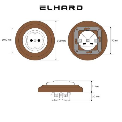 Elhard - Keramiskā retro mājas kontaktligzda ar rāmi SCHUKO 230V melna/tumšs koks