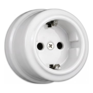Elhard - Retro keramiskā mājas SCHUKO kontaktligzda 230V, balta