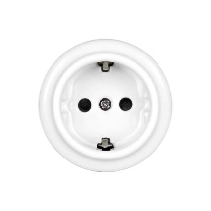 Elhard - Retro keramiskā mājas SCHUKO kontaktligzda 230V, balta