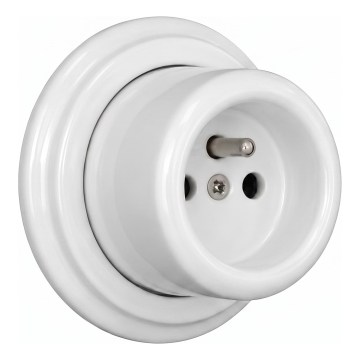 Elhard - retro keramiskā sienas kontaktligzda ar rāmi 230V balta