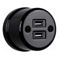 Elhard - Sienas keramiskā retro kontaktligzda 2xUSB-A melna