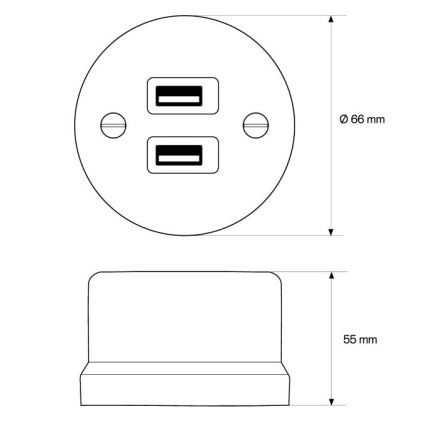 Elhard - Sienas keramiskā retro kontaktligzda 2xUSB-A melna
