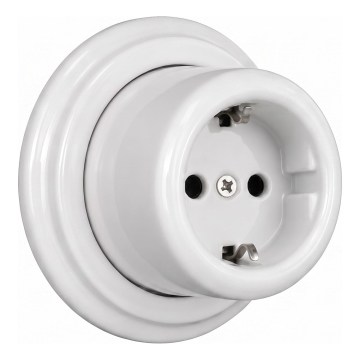 Elhard - Sienas keramiskā retro kontaktligzda mājas lietošanai ar rāmīti, SCHUKO 230 V, balta