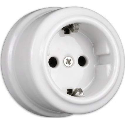 Elhard - sienas keramikas retro vienpolu slēdzis Nr. 1 un SCHUKO kontaktligzda 230 V ar rāmi, baltā krāsā