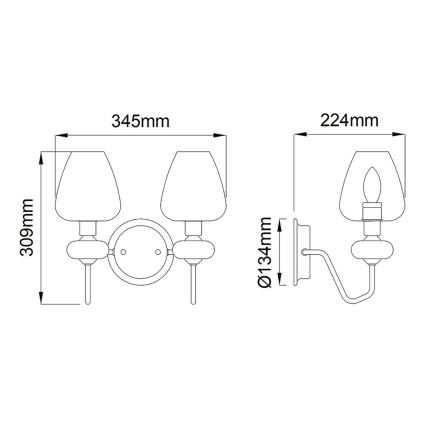 Elstead - Sienas lampa ARMAND 2xE14/40W/230V melna/misiņa