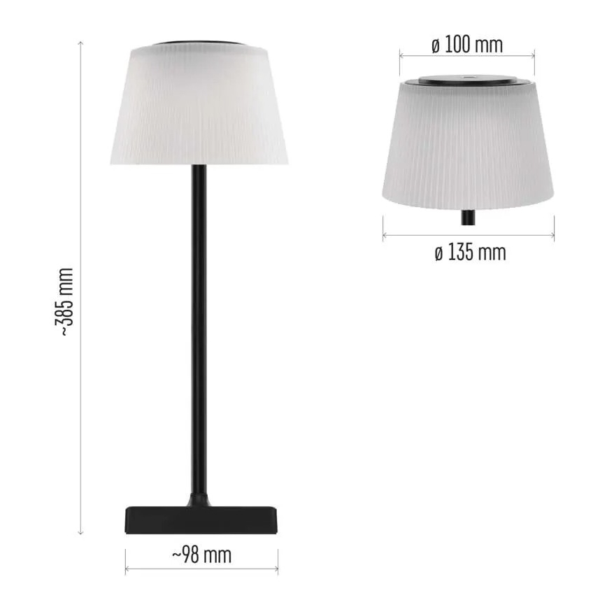 LED Aptumšojama uzlādējama lampa KATIE LED/4W/10V 1800mAh IP44 CRI 90 melna