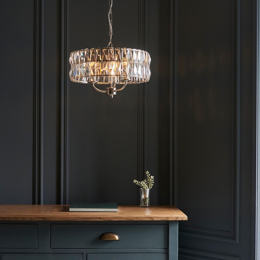 Endon 104466 - Lustra ar ķēdi CLIFTON 3xE14/6W/230V spīdīgi hromēts/caurspīdīga d. 38,5 cm