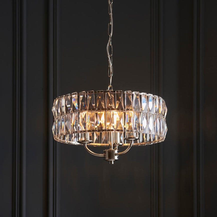 Endon 104466 - Lustra ar ķēdi CLIFTON 3xE14/6W/230V spīdīgi hromēts/caurspīdīga d. 38,5 cm