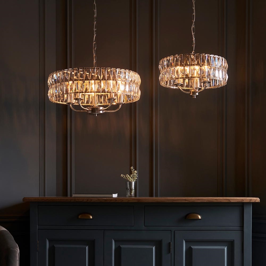 Endon 104466 - Lustra ar ķēdi CLIFTON 3xE14/6W/230V spīdīgi hromēts/caurspīdīga d. 38,5 cm
