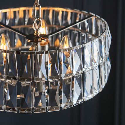Endon 104466 - Lustra ar ķēdi CLIFTON 3xE14/6W/230V spīdīgi hromēts/caurspīdīga d. 38,5 cm
