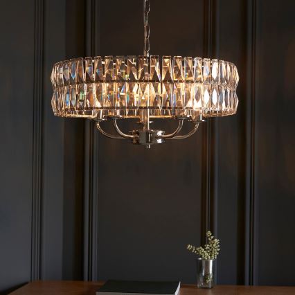 Endon 104467 - Lustra ar ķēdi CLIFTON 5xE14/6W/230V spīdīgi hromēts/caurspīdīga d. 50,5 cm